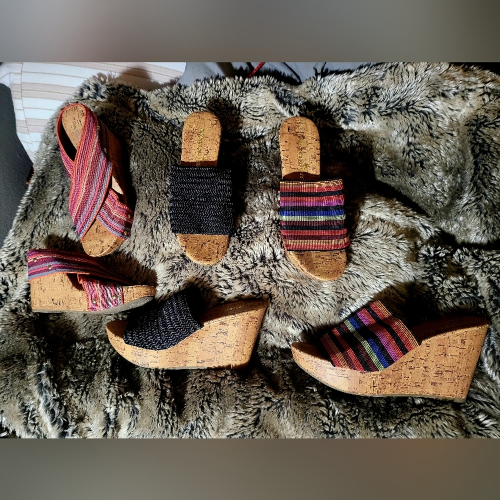 3 Pair Womans Cork Style Wedges